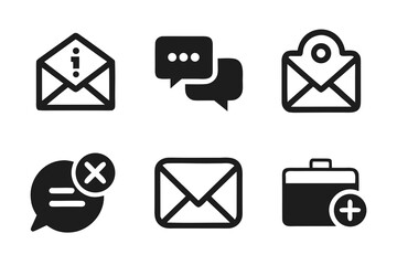 Set of Black and White Communication Icons Mail Message and Briefcase Symbols for Website App or Graphic Design Projects Representing Notifications Conversation and New Opportunities