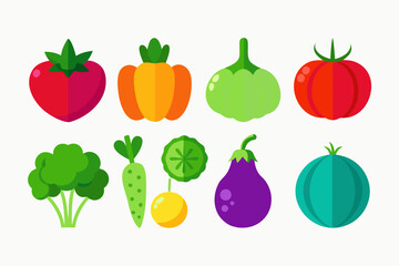 Colorful Flat Vegetable Icons Set for Design