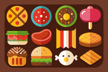 Flat Design Food Icons Set Delicious Treats Collection