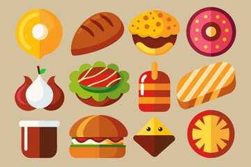 Flat Design Food Icons Set for Restaurant Menu or Website