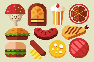 Flat Design Food Icons Collection for Website or App