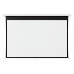 Obraz premium An empty projector screen with a black border is ready for displaying content, concept for presentations, home theater and conference room visuals