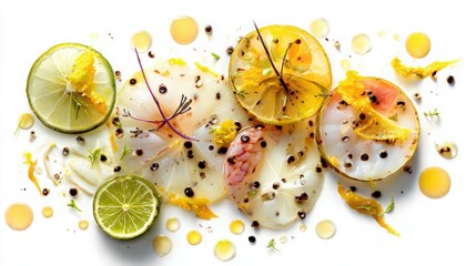 A deconstructed ceviche with floating elements