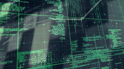Starting from static grid, code snippets shifting into network lines, showing live data processing - Powered by Adobe