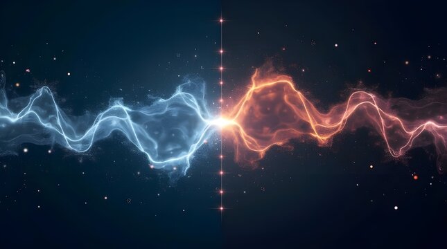 Chart with bullish and bearish signals collapses into one on click, double exposure with particle trails and trading symbolism
