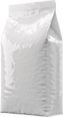 Shiny White Packaging Bag with Folded Top and Textured Surface.