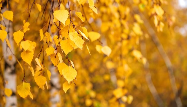 Autumn birch tree branches with vibrant yellow leaves