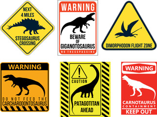 Dinosaur Warning sign Stickers Pack, vector