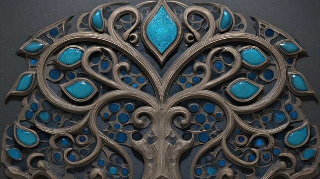 Ornate decorative tree design with embedded gems.