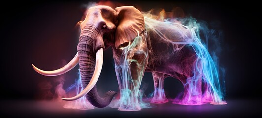a light mammoth skeleton , coming out of the smoke,ai generative