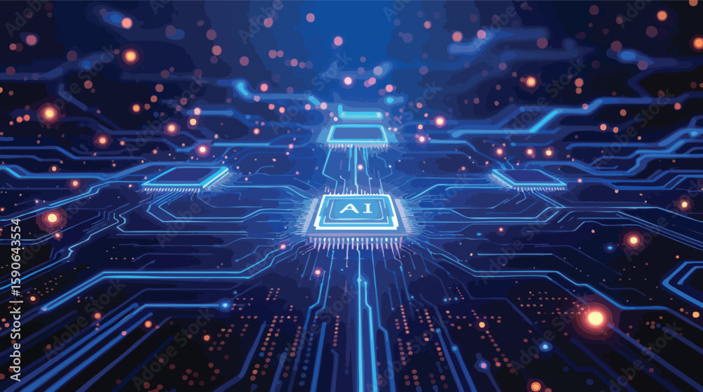 Aufkleber artificial intelligence core processing unit depicted on a modern computer circuit board.