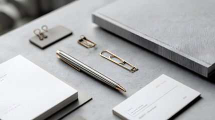 Elegant Workspace with Stationery Items and Minimalist Design