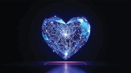 Digital heart concept with circuit board design representing technology and artificial intelligence.