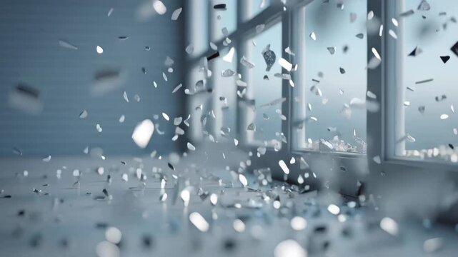 Shattered glass explosion near rusty metal lock with broken pieces flying bright day symbolizing vulnerability and zero security