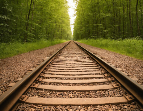 Railway Tracks Winding Through Lush Green Forest