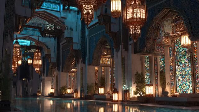 luxurious Arabic palace interior marble floors 4K Video