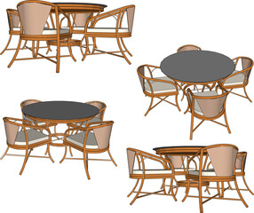 Vector sketch illustration of a silhouette design of a set of dining room table and chairs made of wood