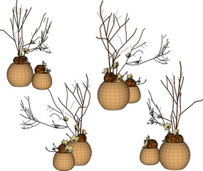 Vector sketch illustration of silhouette of dried flower design in pot as table decoration