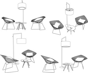 Vector sketch illustration of a silhouette design of a lounge chair on a house terrace made of iron