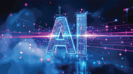 Fototapeta premium Futuristic depiction of artificial intelligence with illuminated ai letters and digital background.