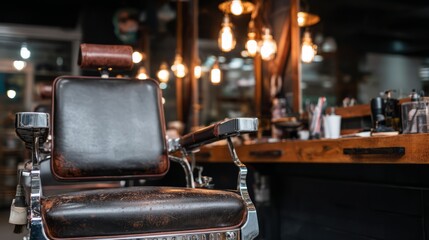 Barber shop scene highlighting hairstyling tools in warm ambient light.
