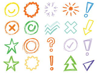 Colorful Hand-drawn Symbols and Icons in crayon  style