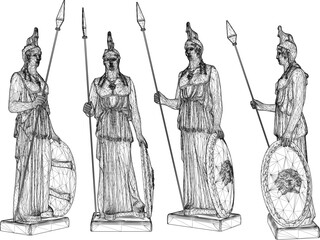 Vector sketch illustration silhouette design of classic greek roman soldier statue vintage european ethnic