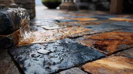 Natural stone covered with moisture and mold protection liquid