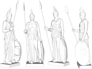 Vector sketch illustration silhouette design of classic greek roman soldier statue vintage european ethnic.