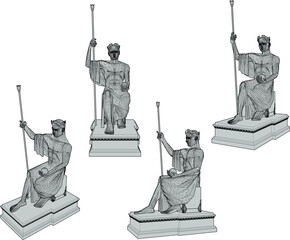 Vector sketch illustration of silhouette design of king statue sitting on throne