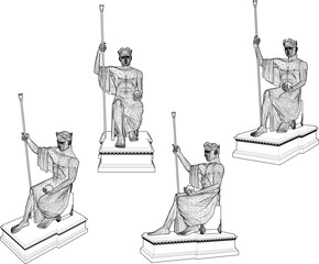 Vector sketch illustration of silhouette design of king statue sitting on throne