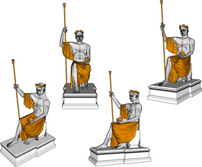 Vector sketch illustration of silhouette design of king statue sitting on throne