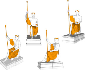 Vector sketch illustration of silhouette design of king statue sitting on throne