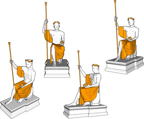 Vector sketch illustration of silhouette design of king statue sitting on throne