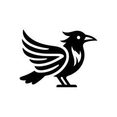 Black crow cartoon vector with black shadow