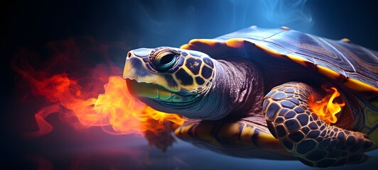 a light turtle , coming out of the smoke,ai generative