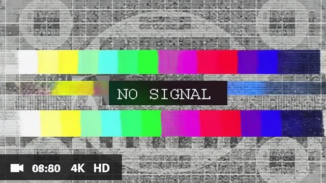 No Signal: Digital Disconnect: A static-filled display communicates the absence of a signal with a stark NO SIGNAL message, illustrating technical difficulties.