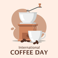 International Coffee Day Poster. Coffee grinder