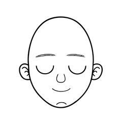 Bald cartoon character with closed eyes and neutral expression  