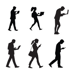 silhouette of business people using laptop and phone