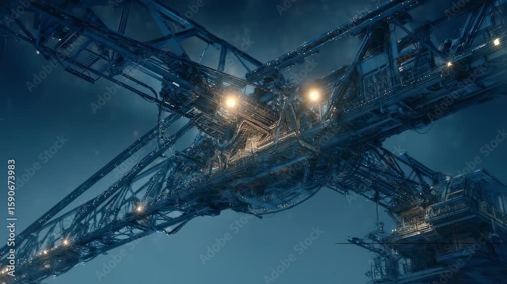 Wall mural complex metallic structure resembling a space station extracting resources in the vastness of outer 