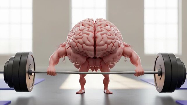 Brain lifting barbell illustration strength training concept healthy lifestyle mental fitness motivation illustration education gym healthy mind exercise fitness illustration