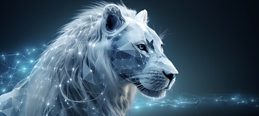 white lion Wireframe , photorealistic, cinematic,ai generative