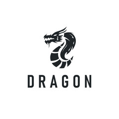 dragon logo design silhouette mythical animal legend with vintage concept old minimalist simple templet