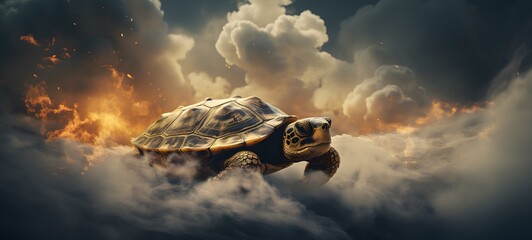 a light turtle , coming out of the smoke,ai generative