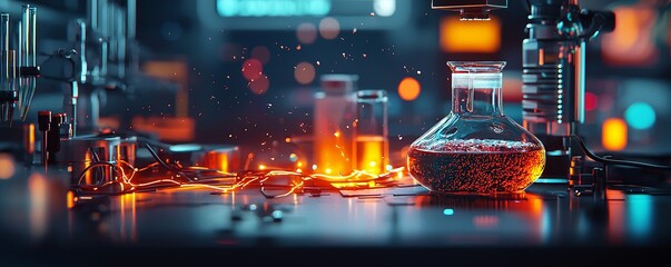 A Mad Scientist Experimenting with Bubbling Liquids in a Surreal Laboratory Setting, Captured in High Definition