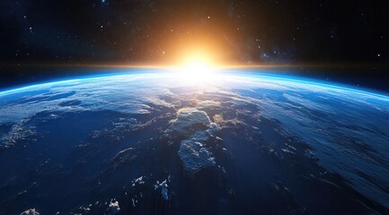 Fototapeta premium Earth rising, sunlit, vast space