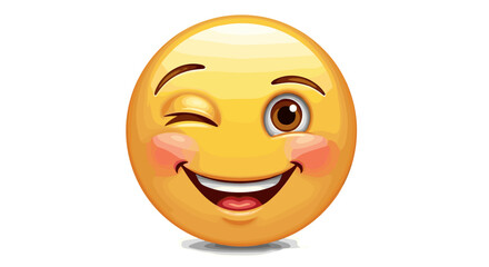 Fototapeta premium Illustration of a yellow emoji with one eye closed in a winking gesture and a smiling expression displayed on transparent background
