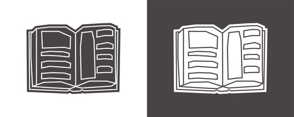 Notebook Icon in Black Filled and White Filled Cutout Style