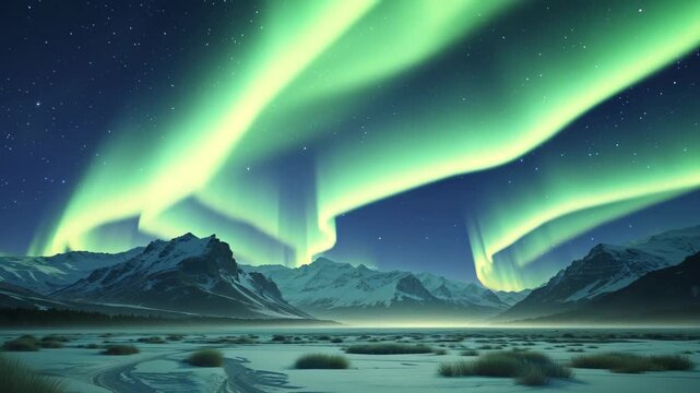 Vibrant Green Aurora: A Stunning Exploration of Celestial Night Sky Animation